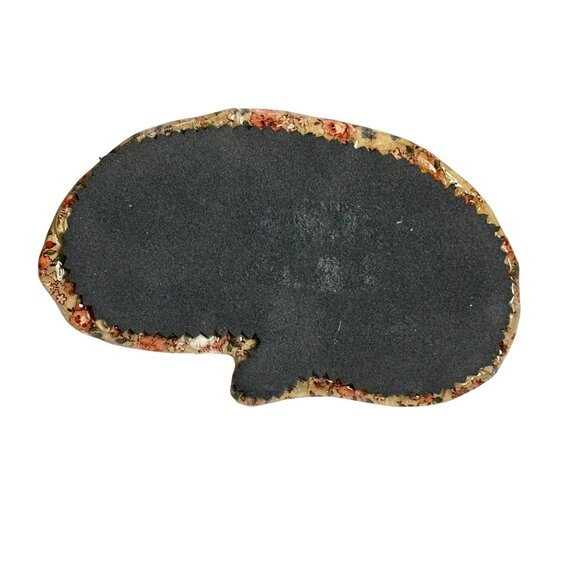 Vintage MCM Cat Vintage Ceramic Cat 70s Decoupage Beige Patchwork - Picture 7 of 9